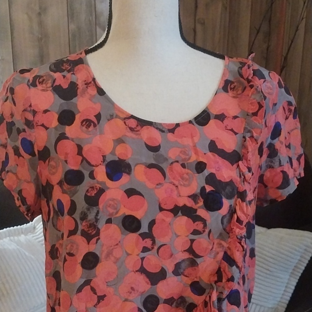 Anthropologie HD IN PARIS Silk Spotted Ruffle Flounce Peplum Short Sleeve - Picture 4 of 9